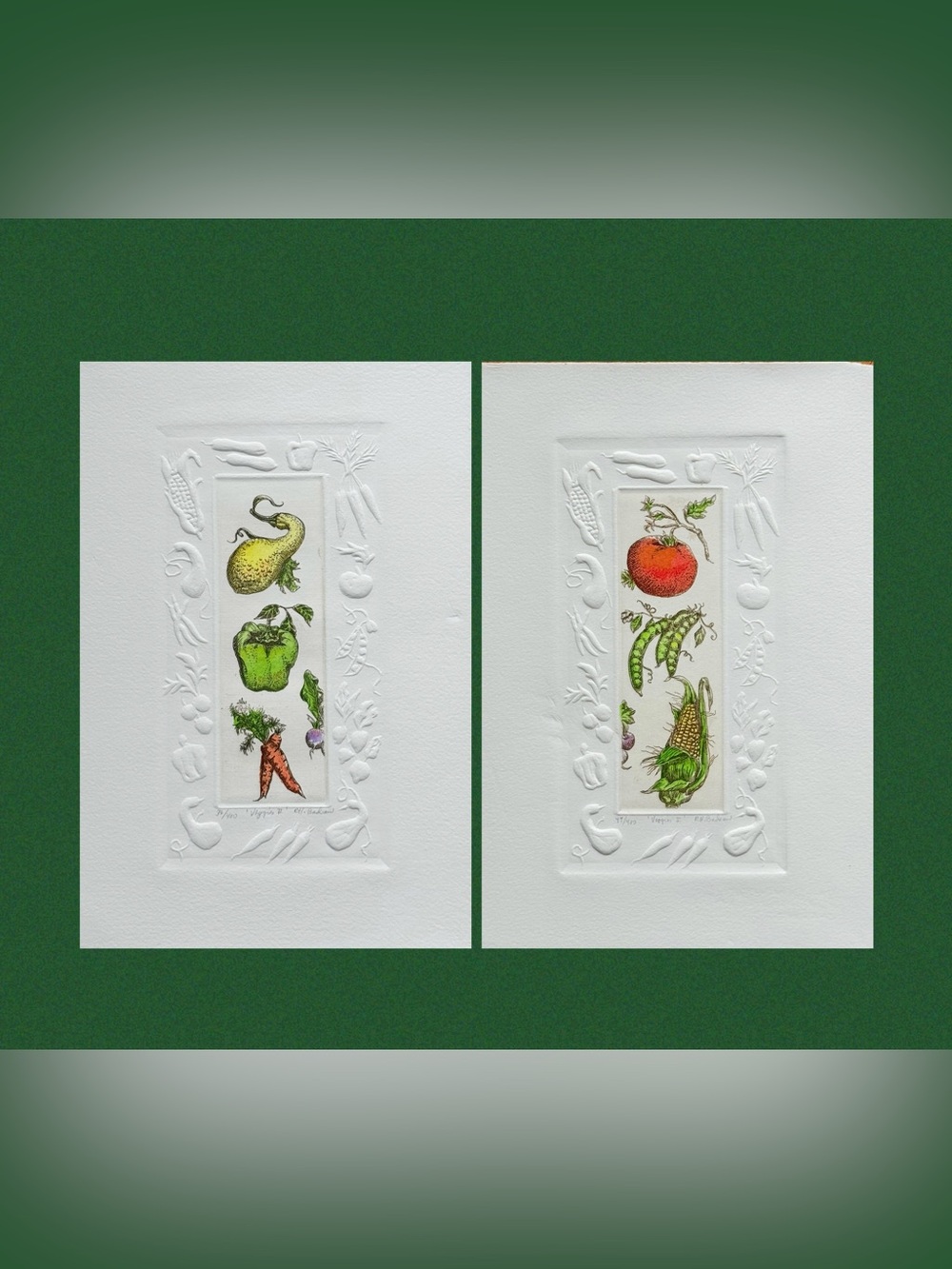 Rachel & Kirk Badeau Vegetable I & II Original Hand Colored Etchings Pair